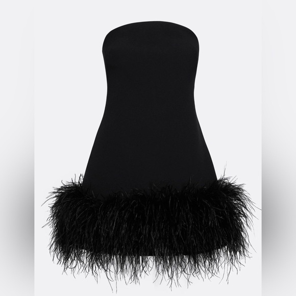 SAFIYAA Rowan Black Ostrich Feather-Trimmed Short Dress Size US 8 $1925 NWT - Picture 5 of 12